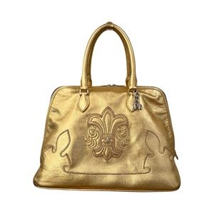 CHROME HEARTS LARGE GOLD FLEUR METALLIC LEATHER BOWLING BAG